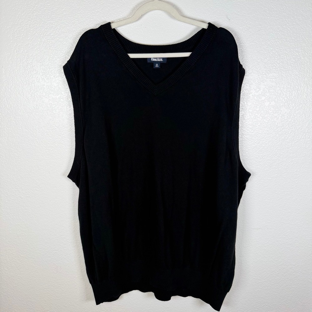 KingSize Mens 5XL Big Black V-Neck Sweater Vest Cotton Wool Blend Preppy